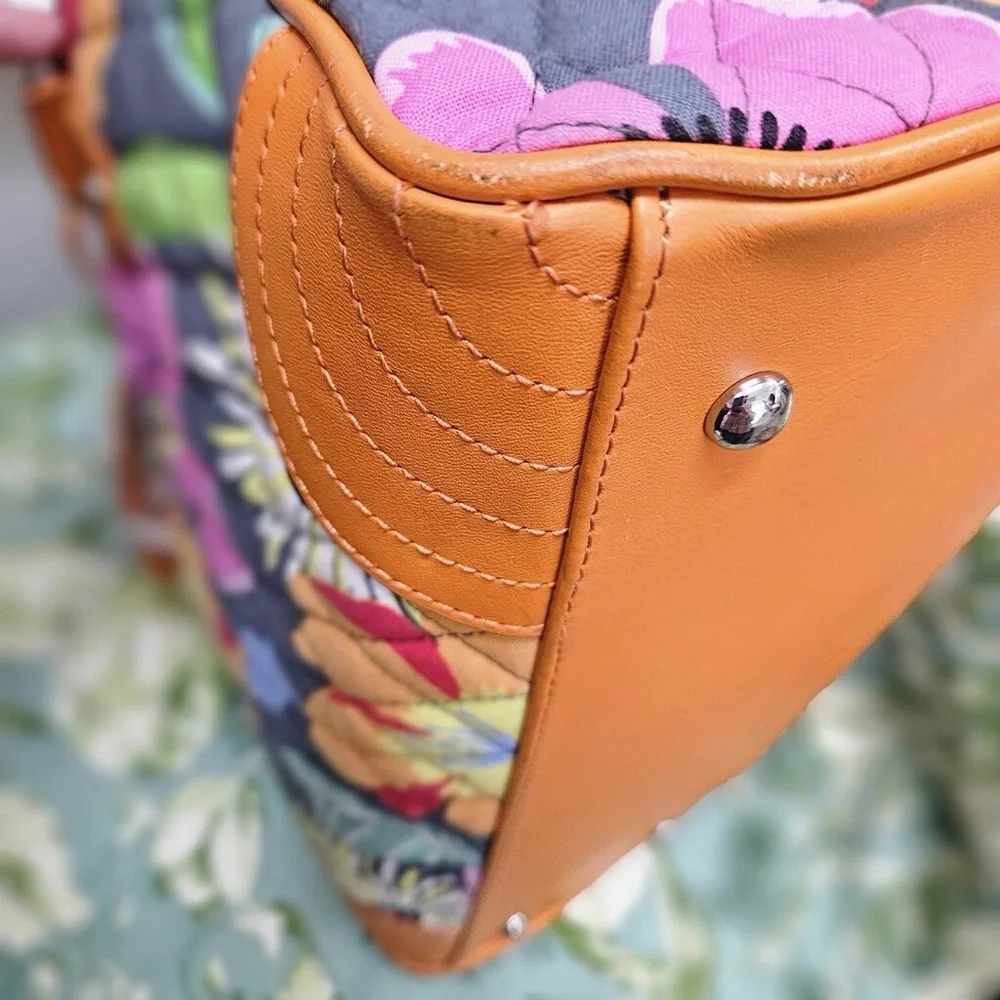 Vera Bradley satchel Caroline Jazzy‎ Blooms w orange leather details and accents